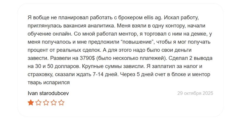 Ellis AG — брокер-мошенник, который находится в черном списке Центрального банка РФ