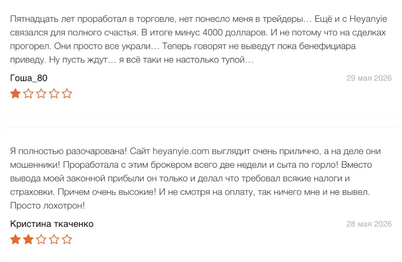 Шаблонный брокеро Heyanyie — реальный брокер или подстава?