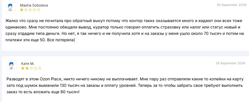 Фейковый маркетплейс Ozon Place и его схема по обману клиентов