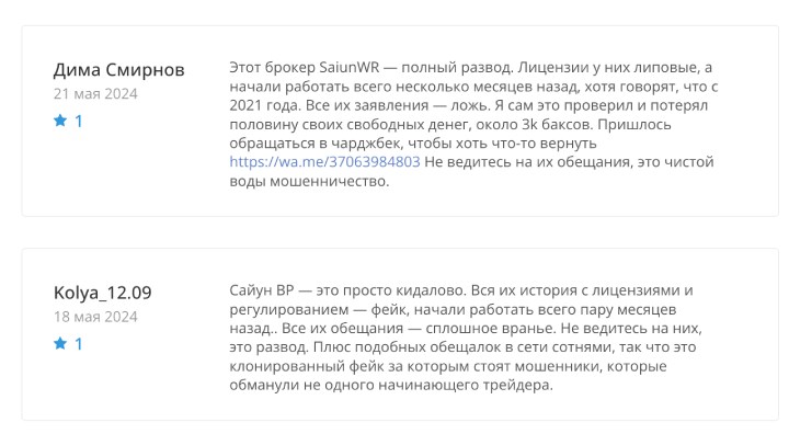 Saiun WR является типичной мошеннической конторой, которая нацелена на обман пользователей