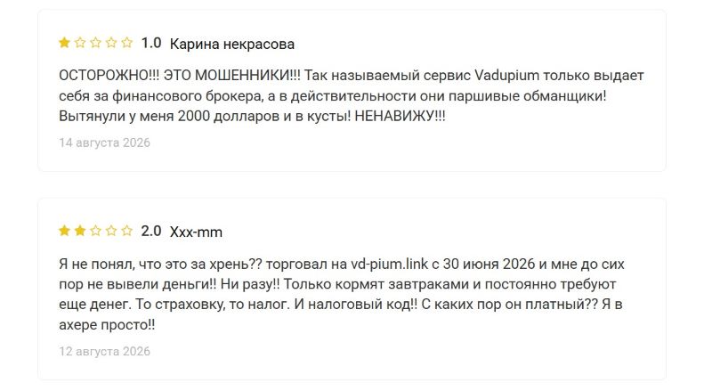 Vadupium — обзор очередного лохотрона от серийных мошенников  